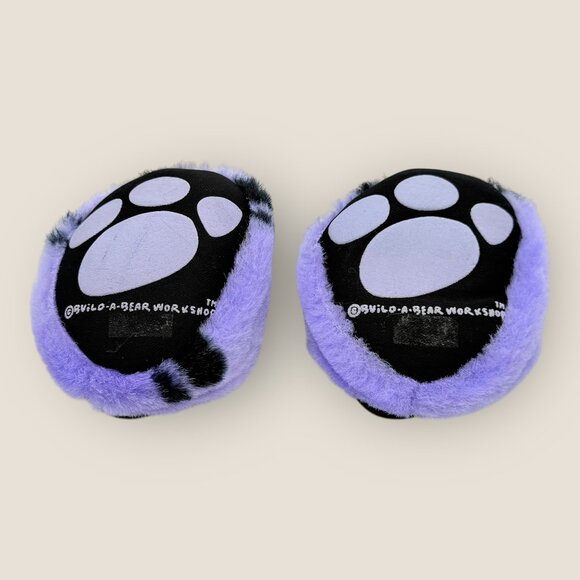 Build-A-Bear Workshop Purple Black Plush Paw Print Bear Slippers BAB Clothes B - Picture 7 of 7